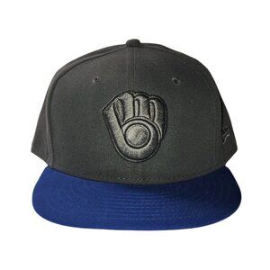 Milwaukee Brewers New Era 59Fifty Fitted Baseball Hat Cap Size 7 5/8 Gray Blue